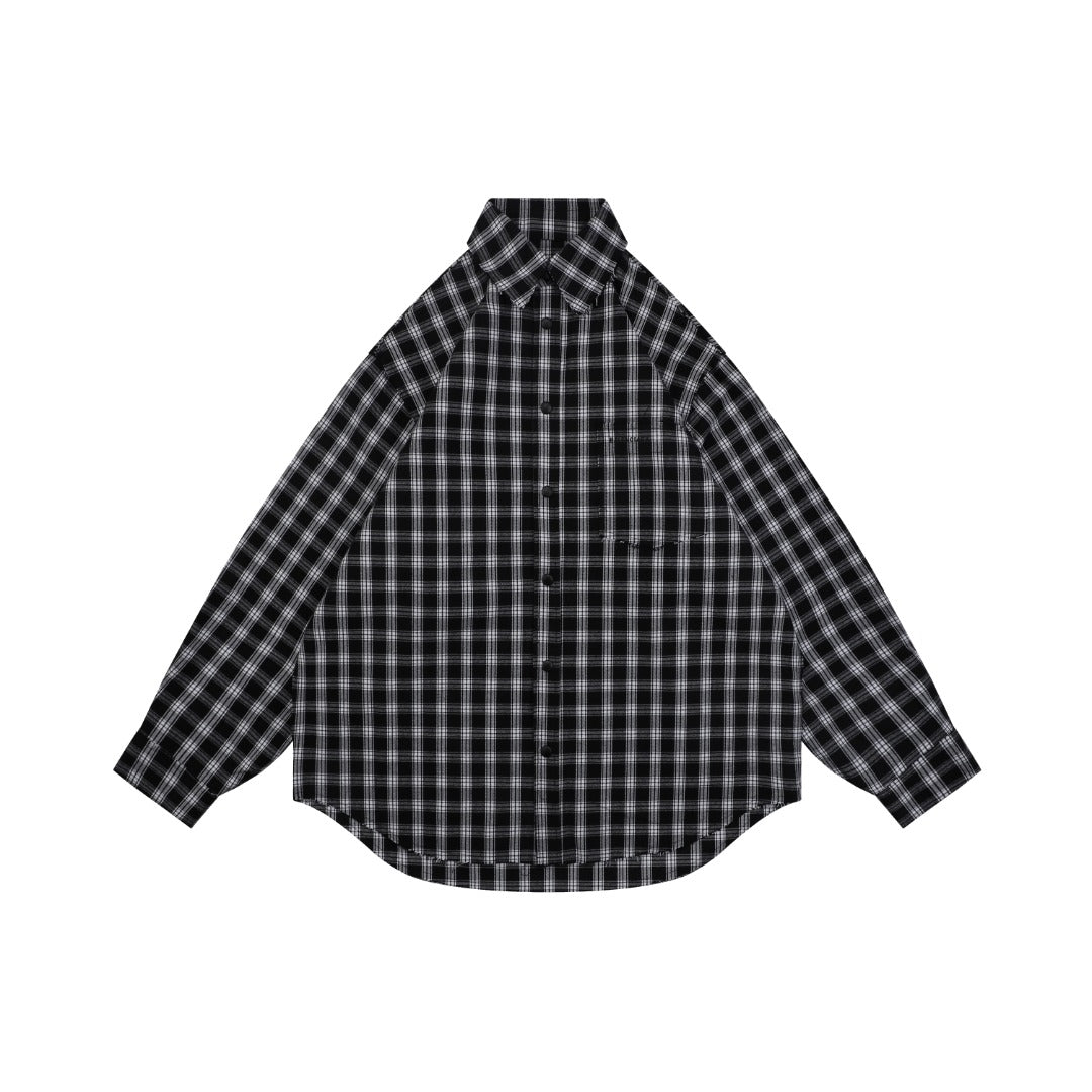 Balenciaga Black and White Checked Distressed Frayed-Edge Long-Sleeve Shirt