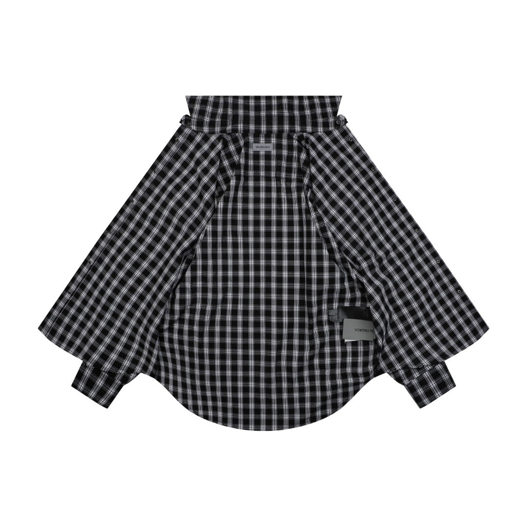 Balenciaga Black and White Checked Distressed Frayed-Edge Long-Sleeve Shirt