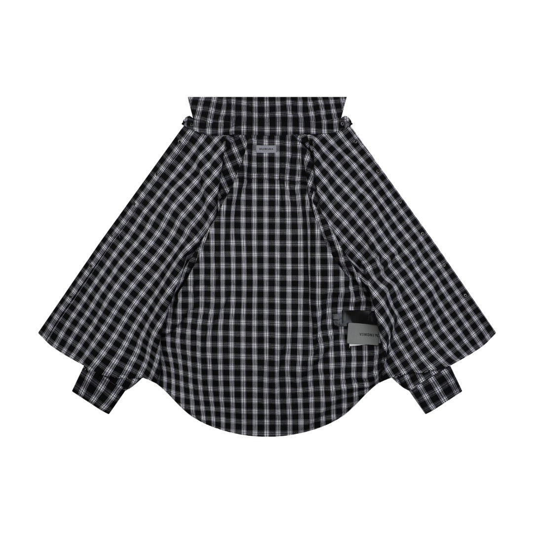 Balenciaga Black and White Checked Distressed Frayed-Edge Long-Sleeve Shirt