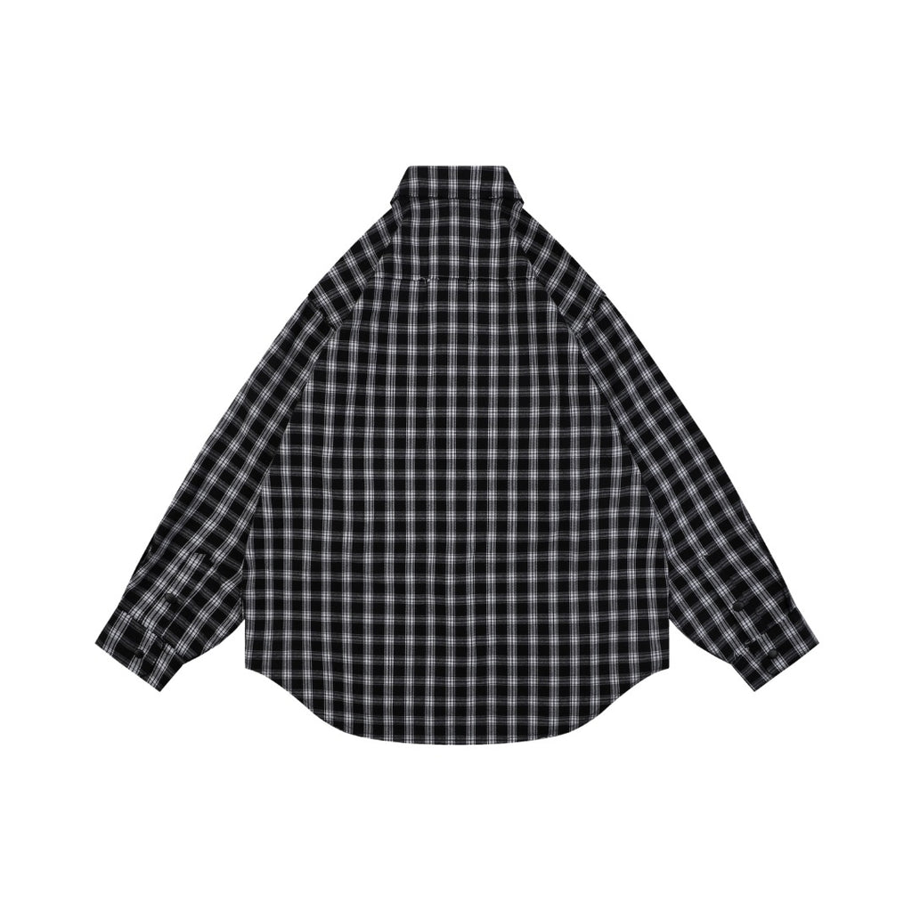 Balenciaga Black and White Checked Distressed Frayed-Edge Long-Sleeve Shirt