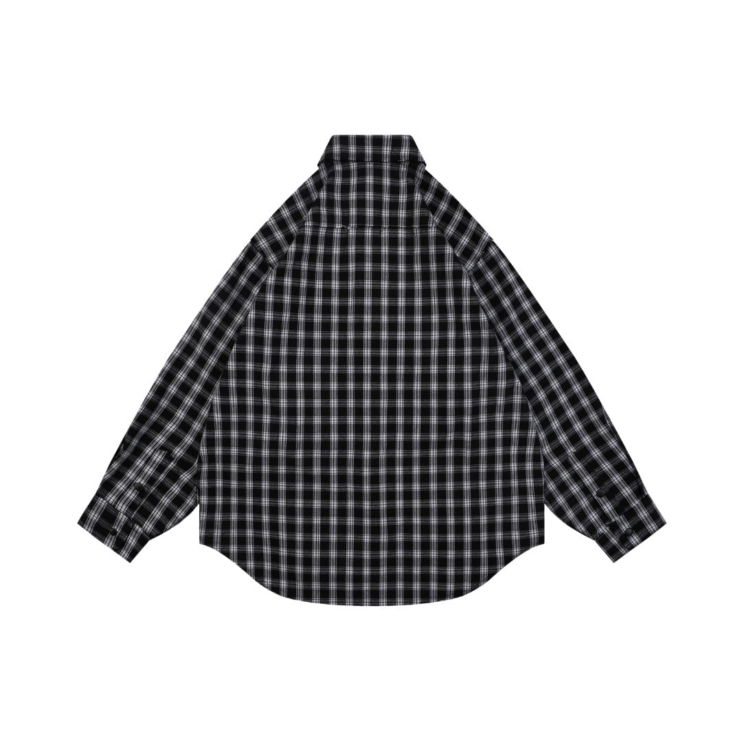 Balenciaga Black and White Checked Distressed Frayed-Edge Long-Sleeve Shirt
