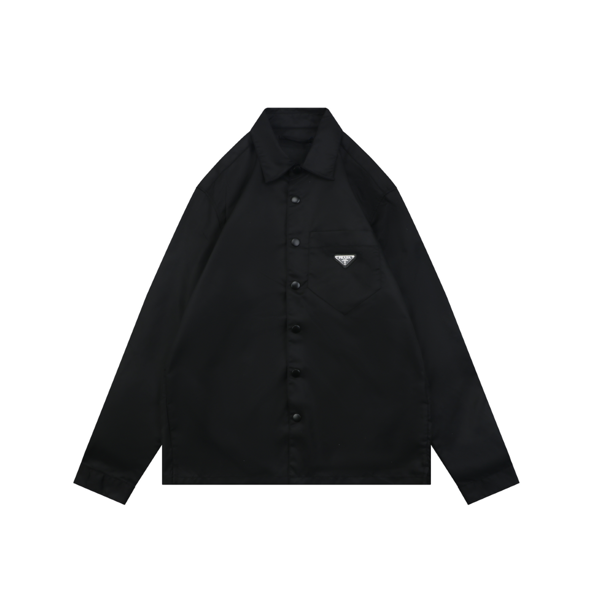 Prada Black Nylon Shirt Jacket with Pocket Triangle Logo and Button Closure