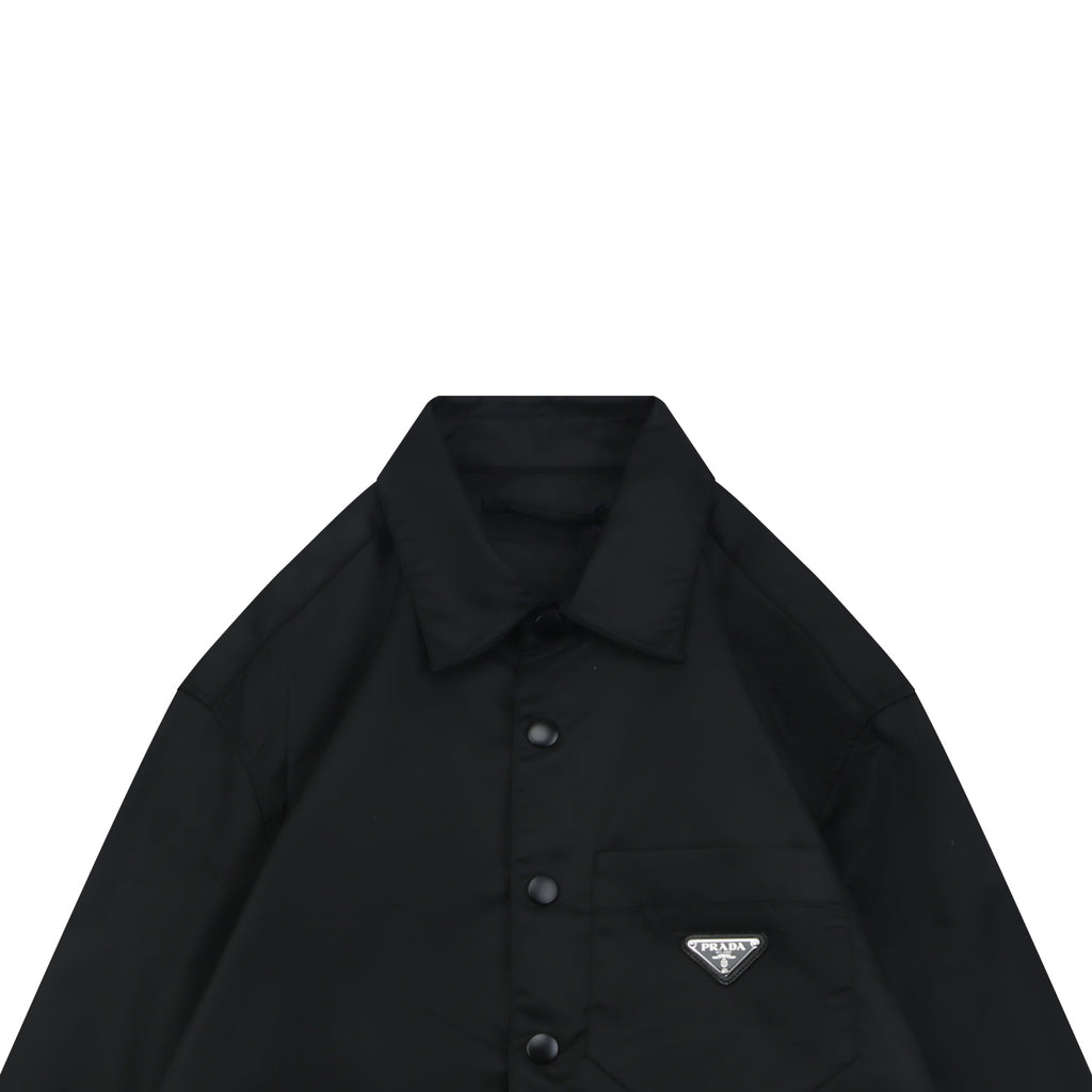 Prada Black Nylon Shirt Jacket with Pocket Triangle Logo and Button Closure