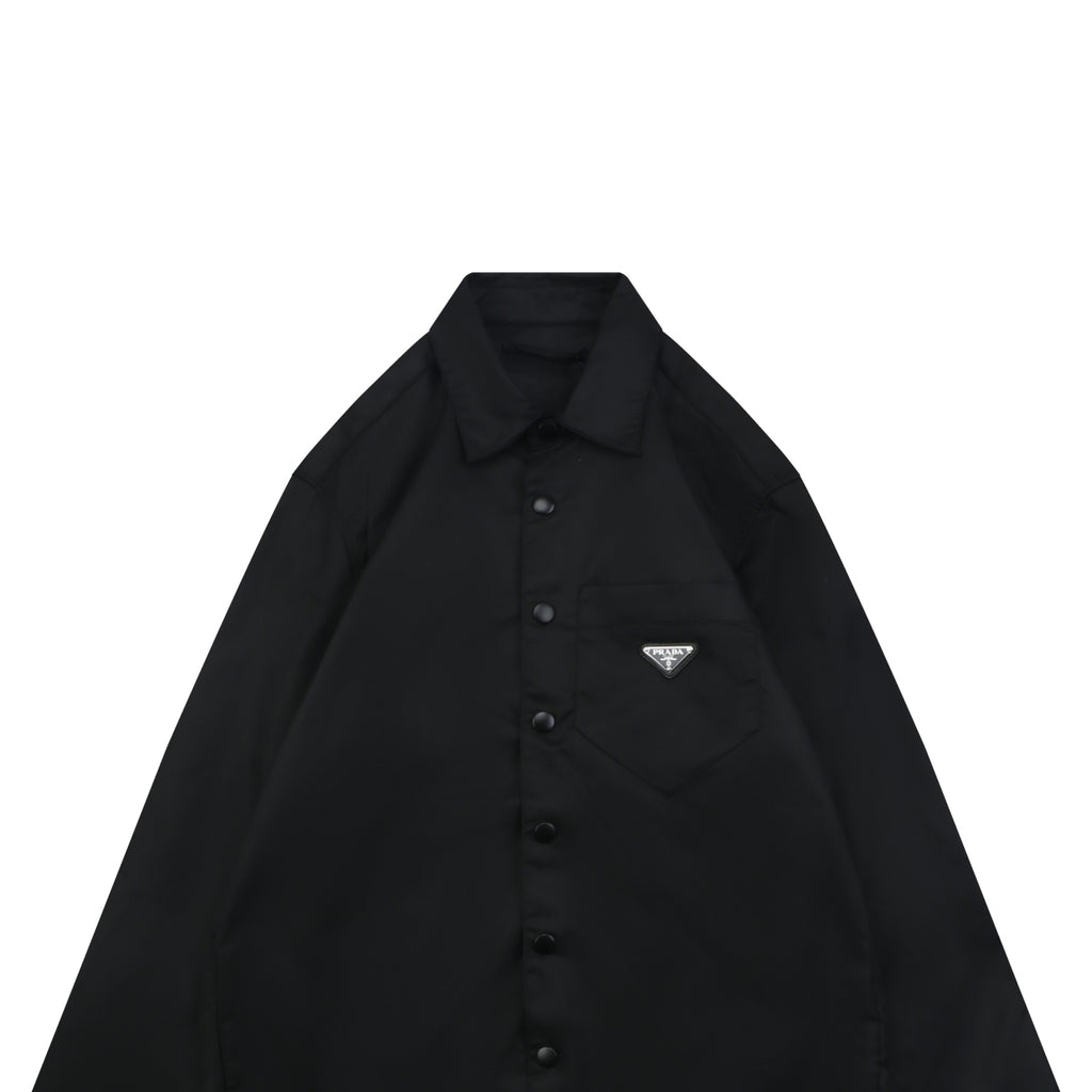 Prada Black Nylon Shirt Jacket with Pocket Triangle Logo and Button Closure