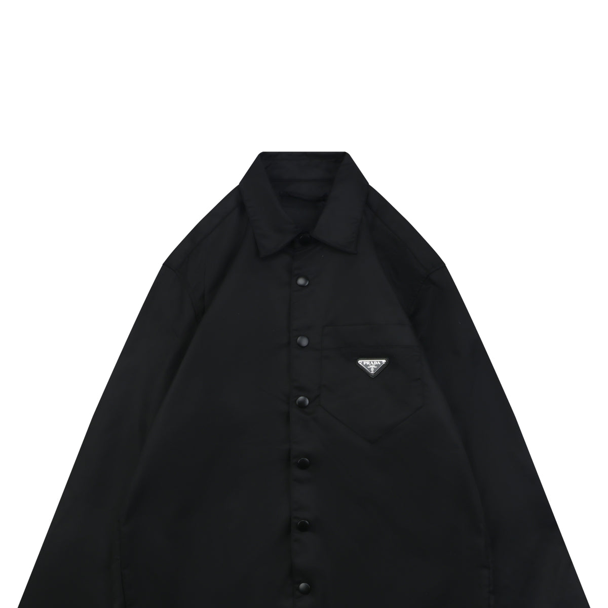 Prada Black Nylon Shirt Jacket with Pocket Triangle Logo and Button Closure