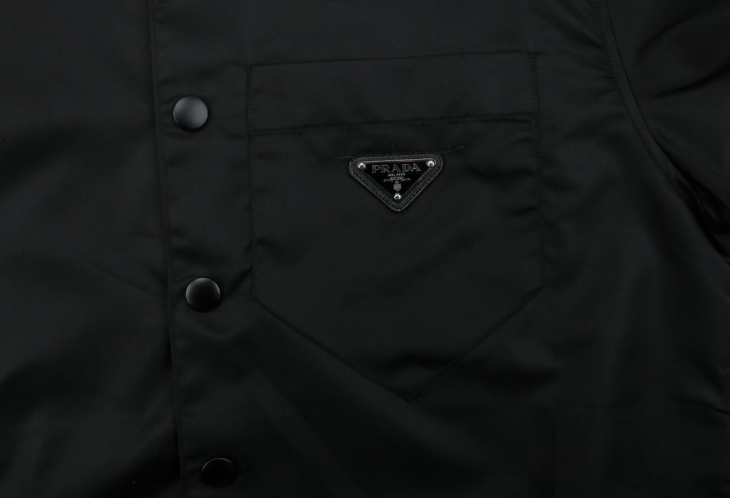 Prada Black Nylon Shirt Jacket with Pocket Triangle Logo and Button Closure