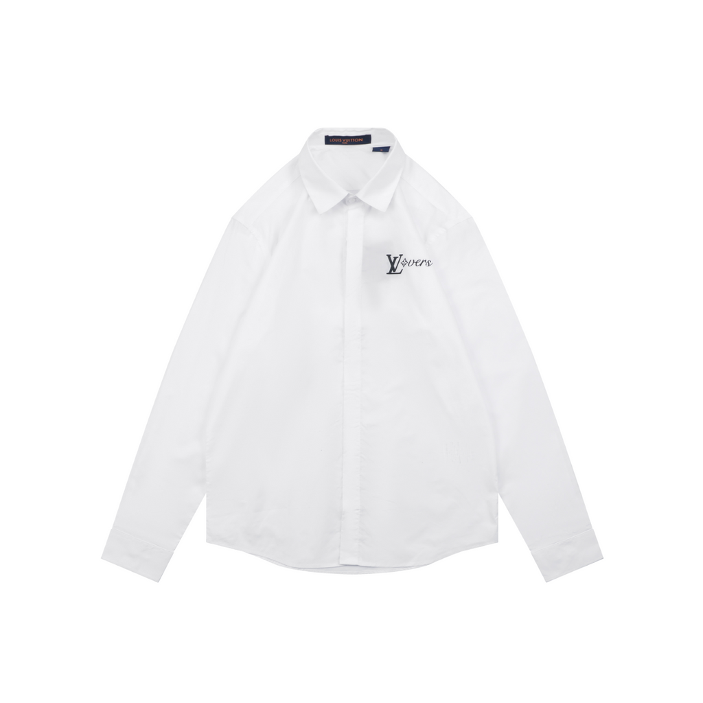 Louis Vuitton White Monogram Signature Lettering Long-Sleeve Shirt