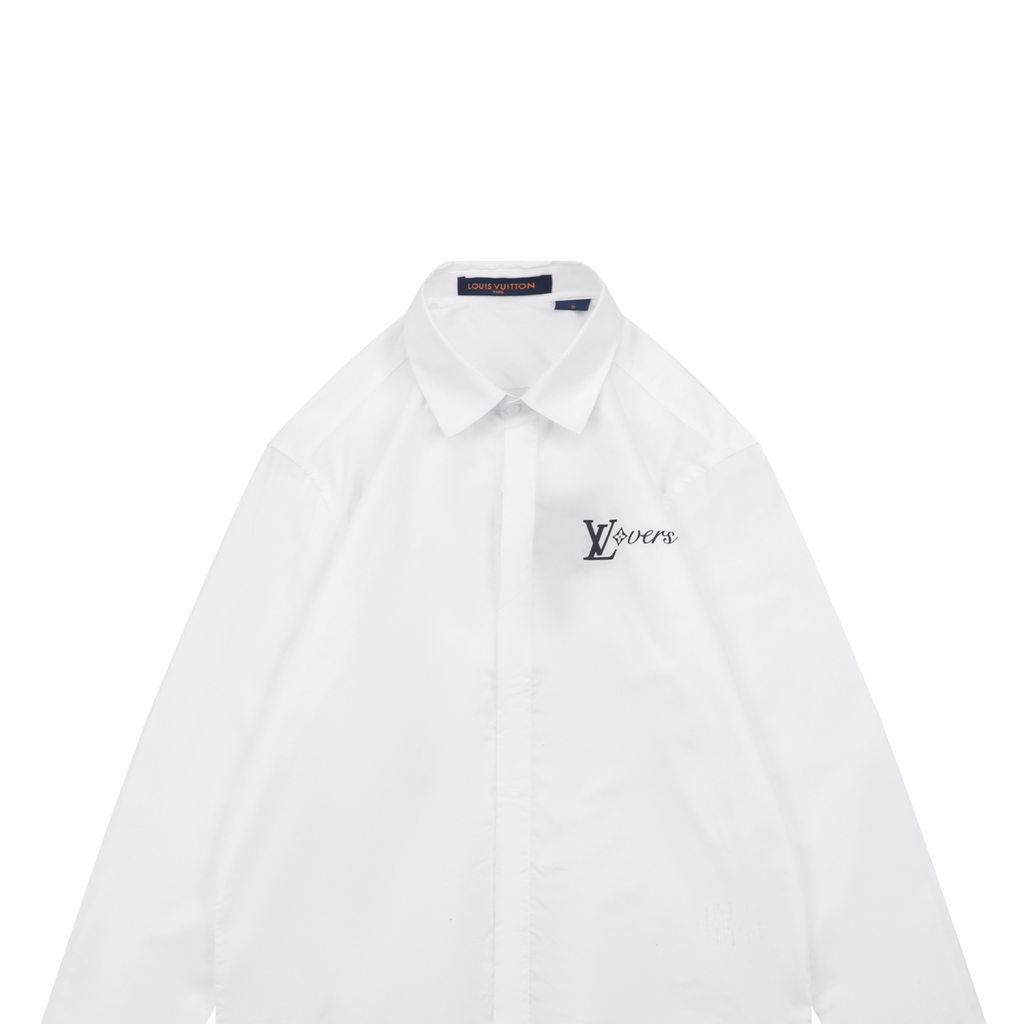 Louis Vuitton White Monogram Signature Lettering Long-Sleeve Shirt