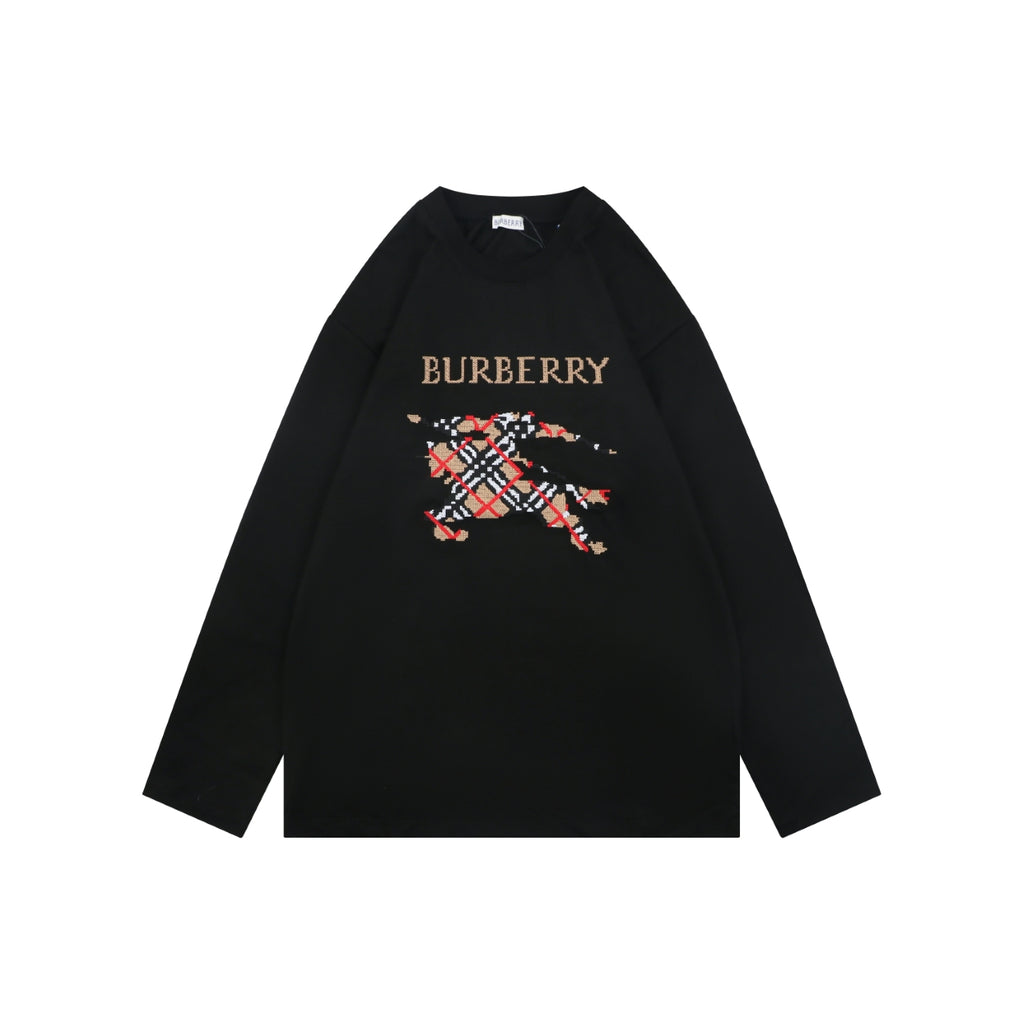 Burberry Black Cross-Stitch Equestrian Knight Embroidered Long-Sleeve Top
