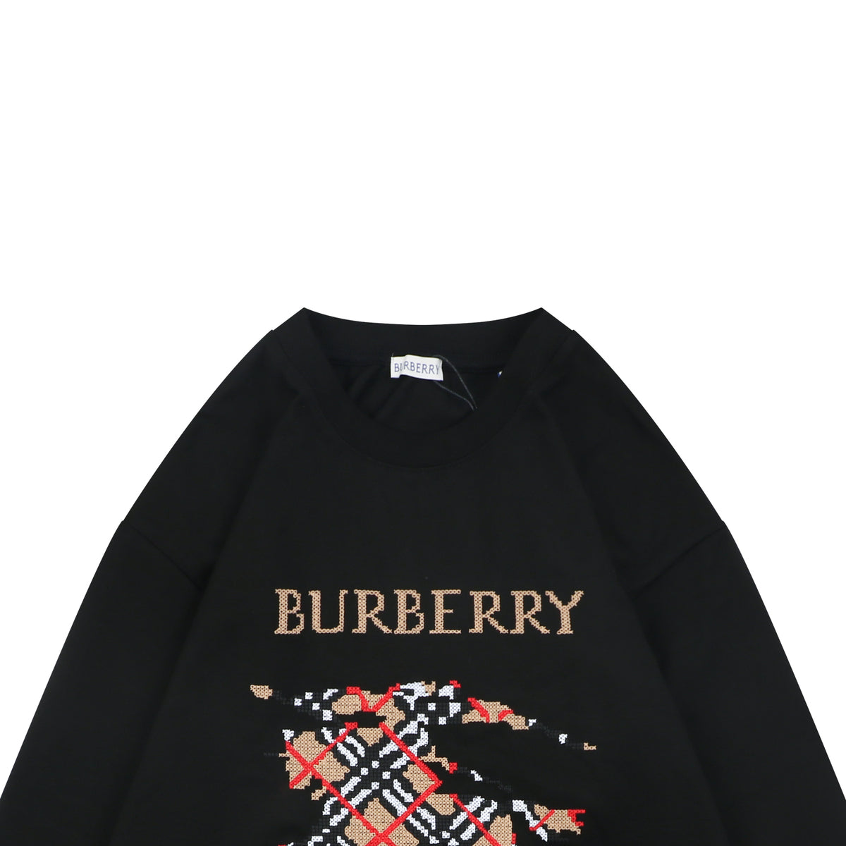 Burberry Black Cross-Stitch Equestrian Knight Embroidered Long-Sleeve Top