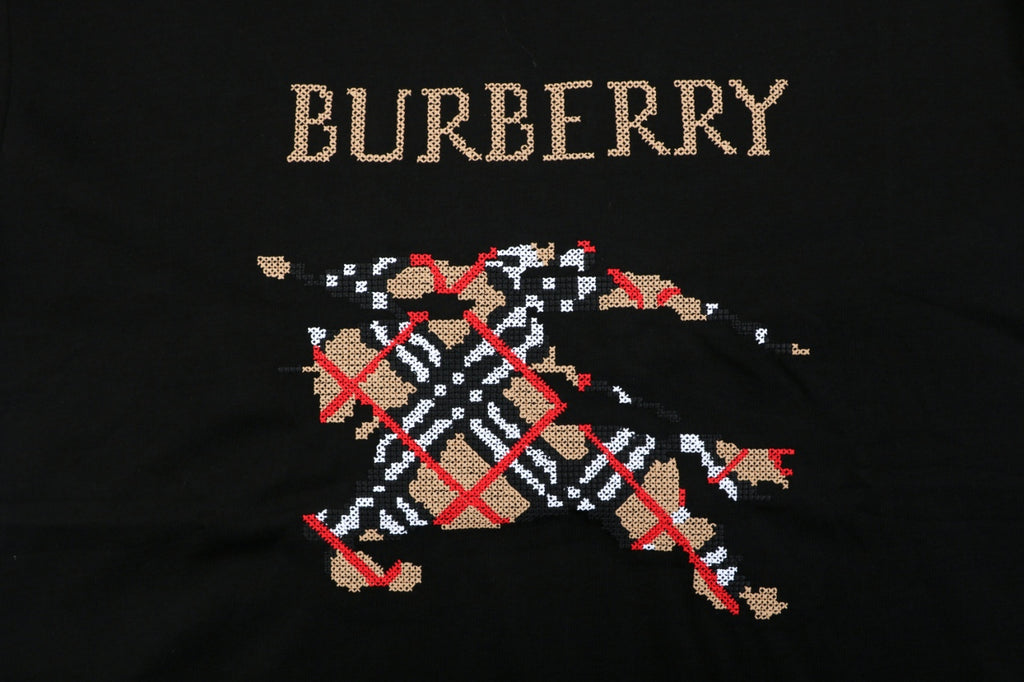 Burberry Black Cross-Stitch Equestrian Knight Embroidered Long-Sleeve Top