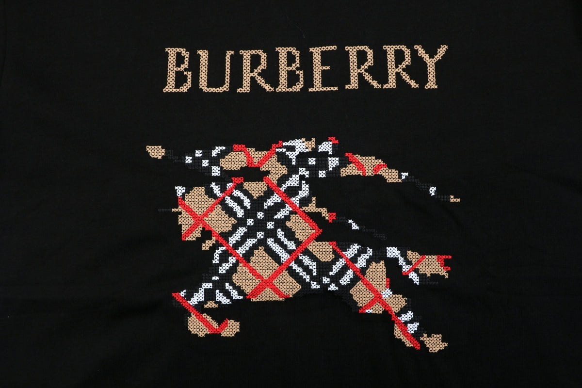 Burberry Black Cross-Stitch Equestrian Knight Embroidered Long-Sleeve Top