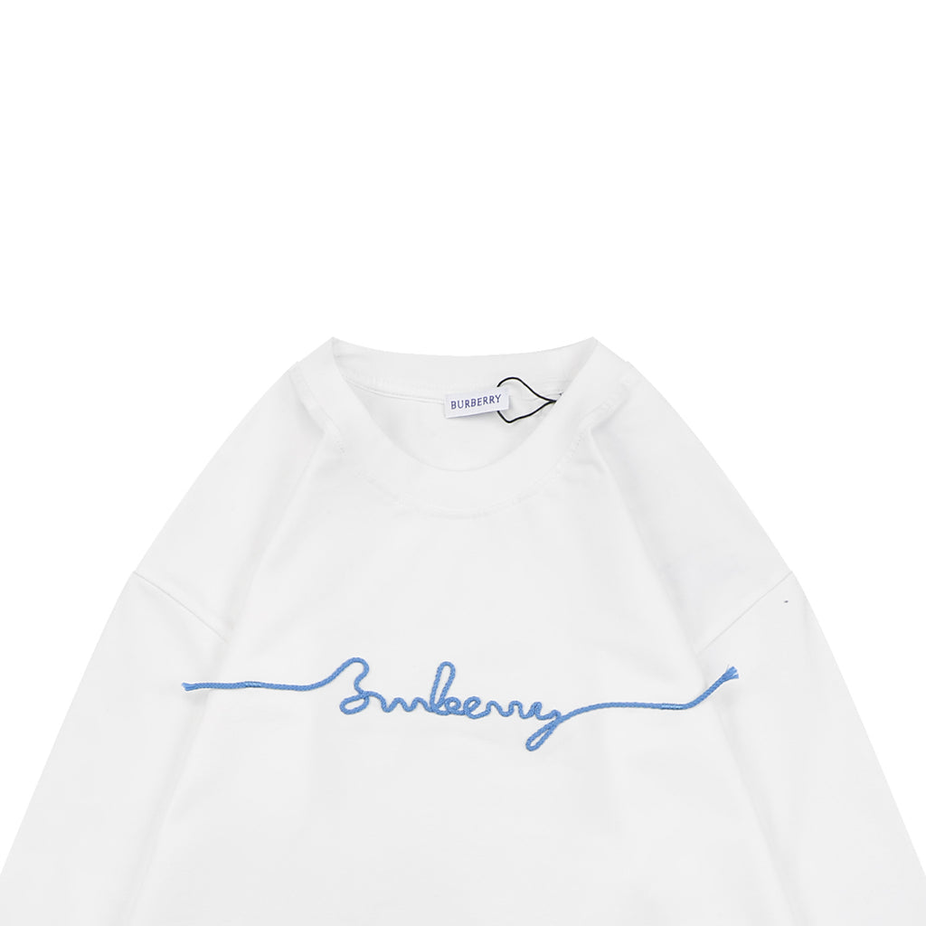 Burberry White B Signature Rope Embroidered Long-Sleeve Top