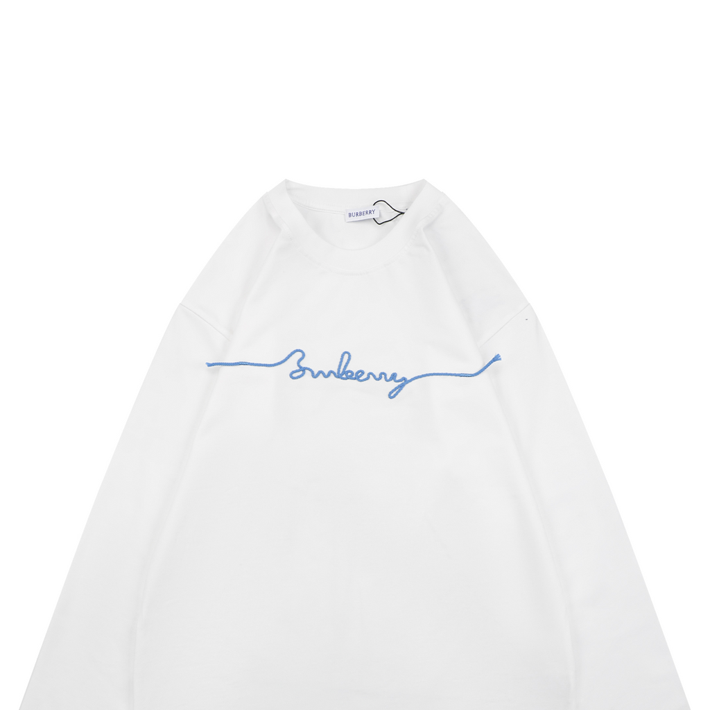 Burberry White B Signature Rope Embroidered Long-Sleeve Top