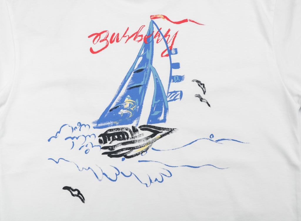 Burberry White B Signature Sailboat Print Long-Sleeve Top