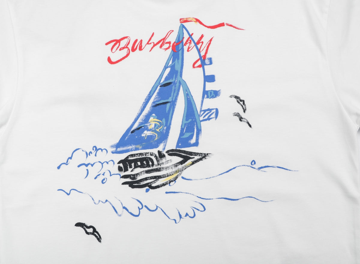 Burberry White B Signature Sailboat Print Long-Sleeve Top