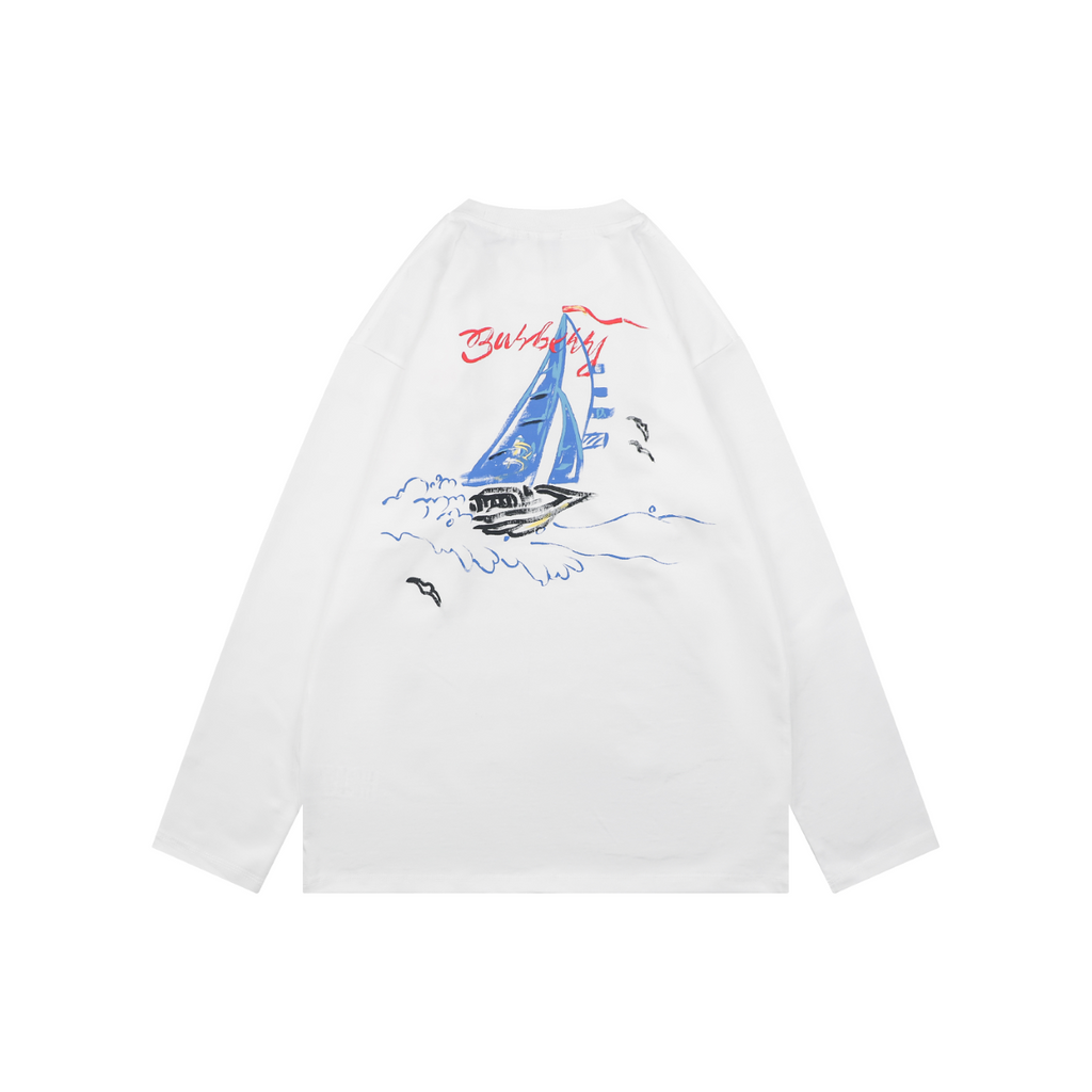 Burberry White B Signature Sailboat Print Long-Sleeve Top