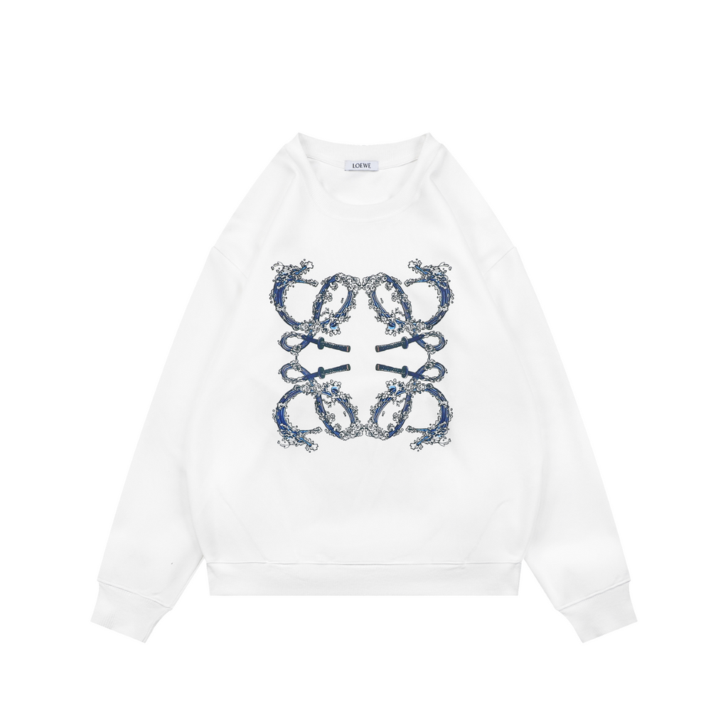 Loewe White Wave Flower Logo Print Crewneck Sweatshirt