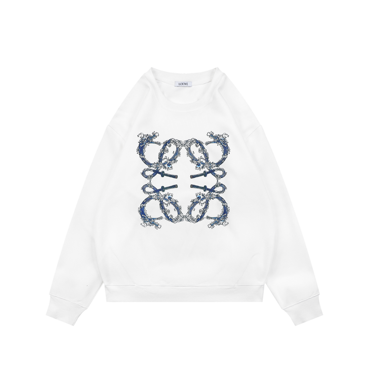 Loewe White Wave Flower Logo Print Crewneck Sweatshirt