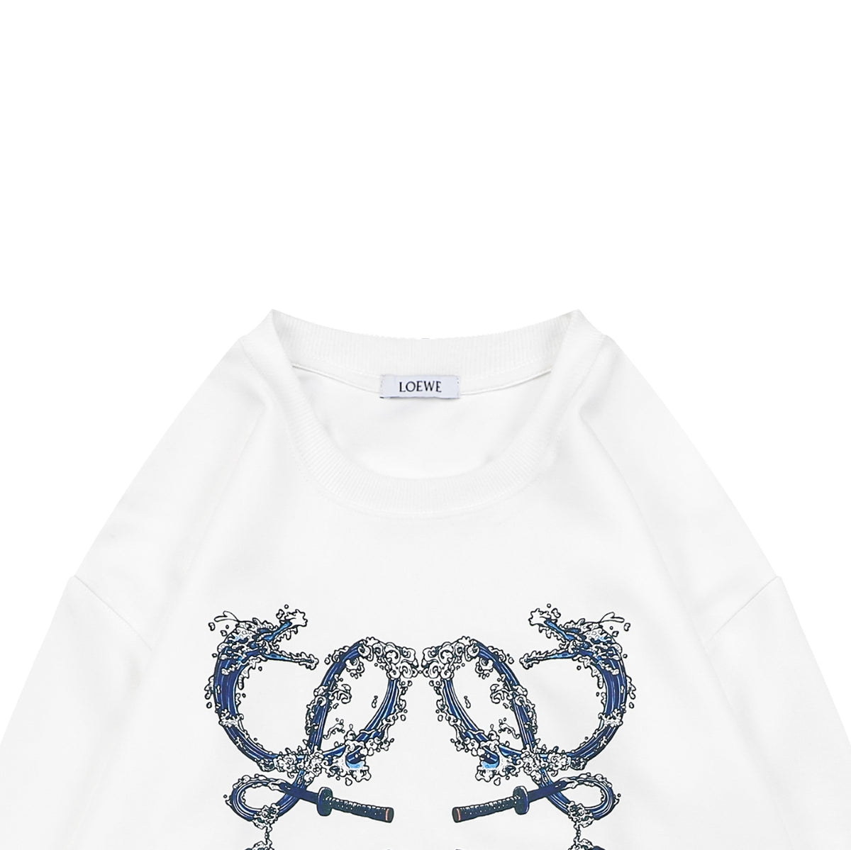 Loewe White Wave Flower Logo Print Crewneck Sweatshirt