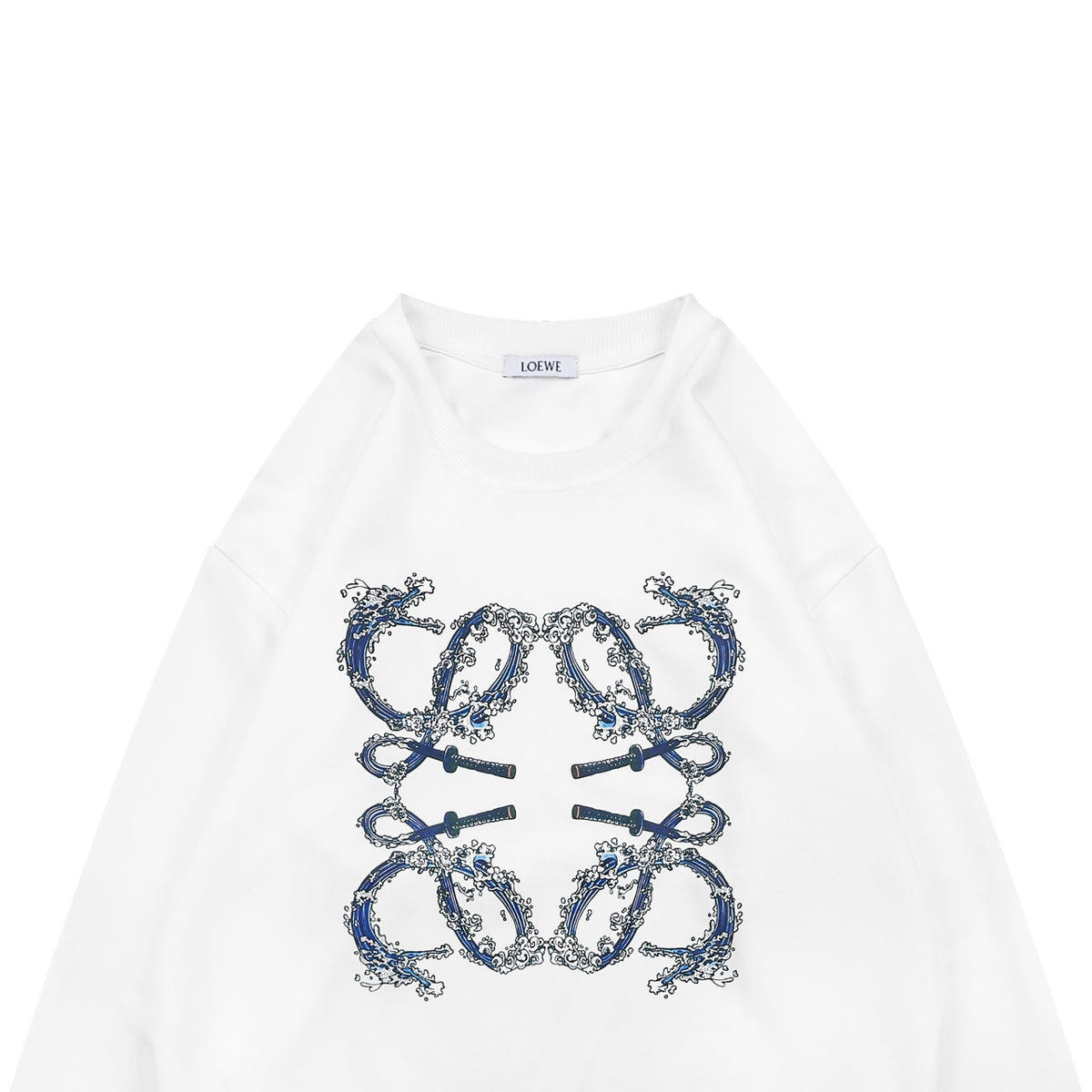 Loewe White Wave Flower Logo Print Crewneck Sweatshirt
