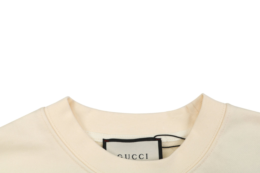 Gucci Cream Flame Baseball Girl Print Crewneck Sweatshirt