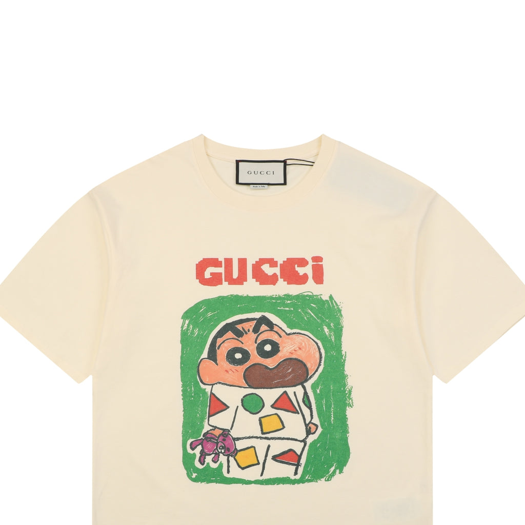 Gucci Cream Crayon Shin-chan Print Short-Sleeve Pajama T-Shirt