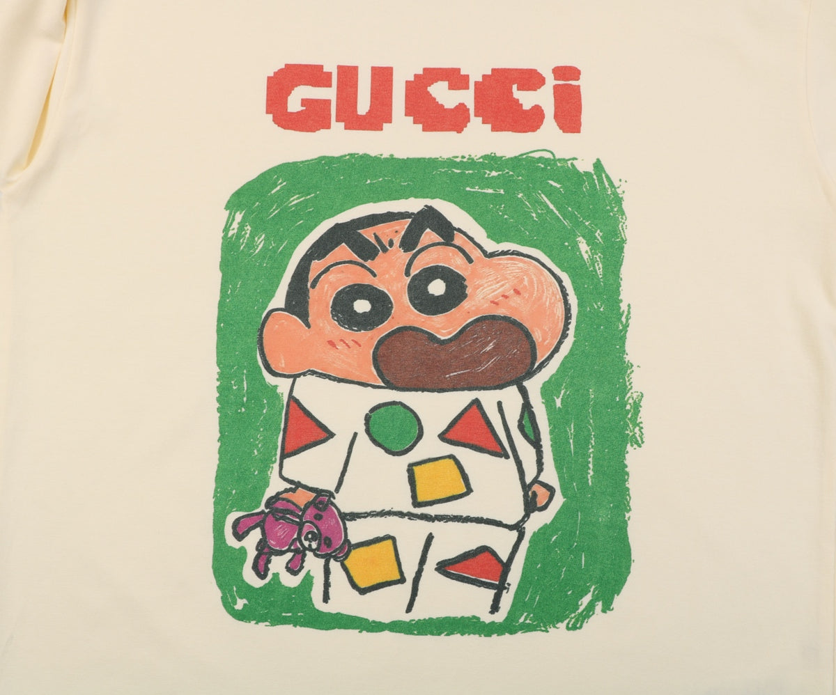 Gucci Cream Crayon Shin-chan Print Short-Sleeve Pajama T-Shirt