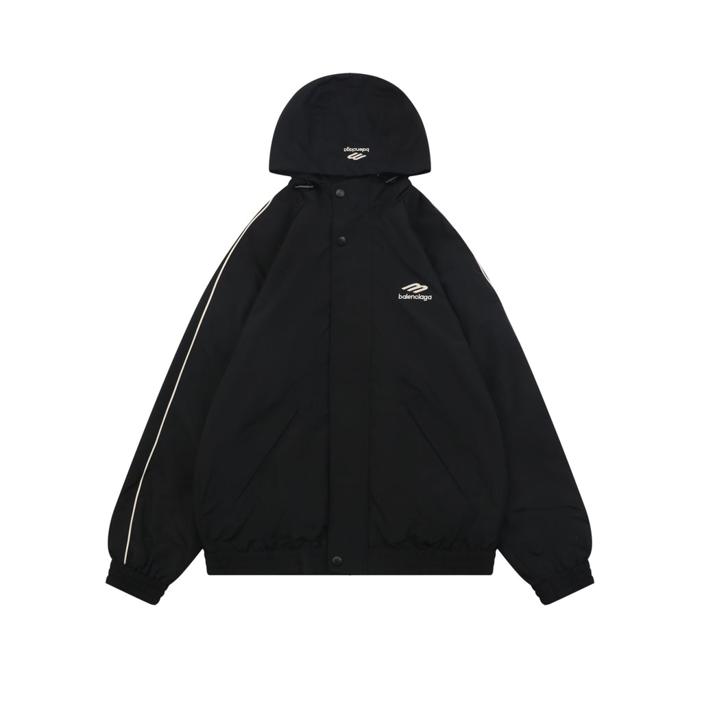 Balenciaga Black Right-Chest 3B Logo Embroidered Hooded Jacket